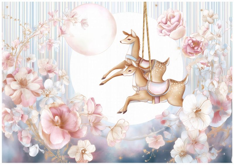 Fototapeta Dla Dzieci Dziewczynki Kwiaty Sarny WALLARENA 350x250 cm Tapeta Dziecięca Na Ścianę 1 szt.