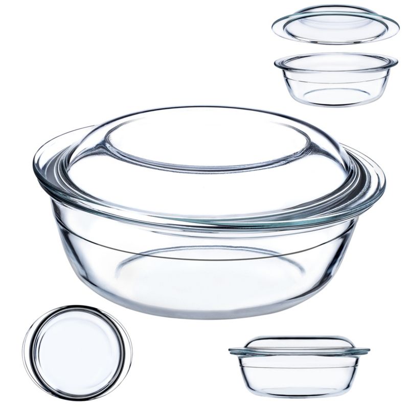 Naczynie Żaroodporne KADAX 2,2L Z Pokrywką małe Do Zapiekania Okrągłe Szklane 1szt.