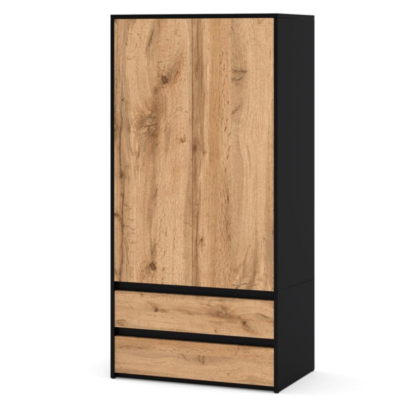 Szafa Hurtownia-Mebli Szuflady 2 Hugo 90cm Czarny Mat Dąb Wotan 90x50x180 cm 1szt.