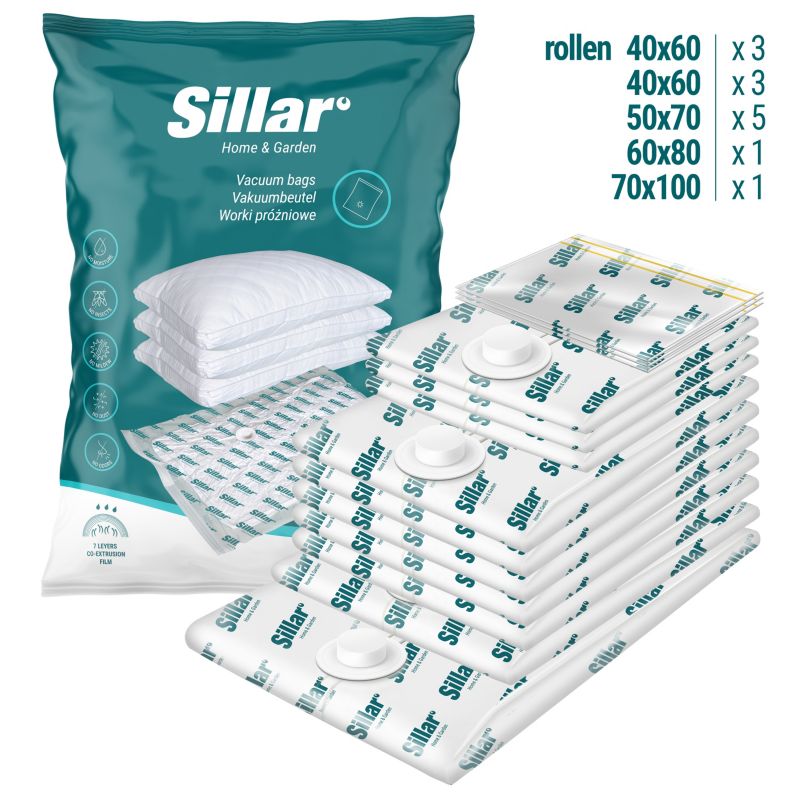 Worki próżniowe, Sillar, na odzież, pościel, 4 rozmiary: 40x60 50x70 60x80 70x100, 13szt