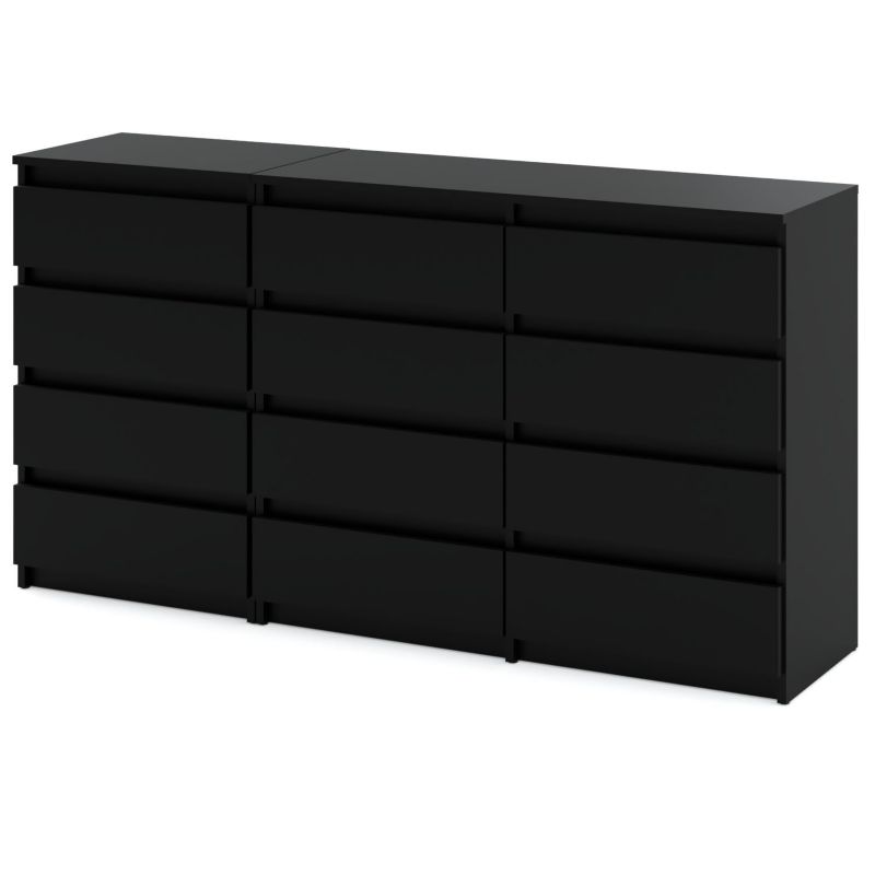 Duża Komoda Z 12 Szufladami Stiv-Meble Czarny Mat Szafka Rtv 180X33.5X92,5 Cm