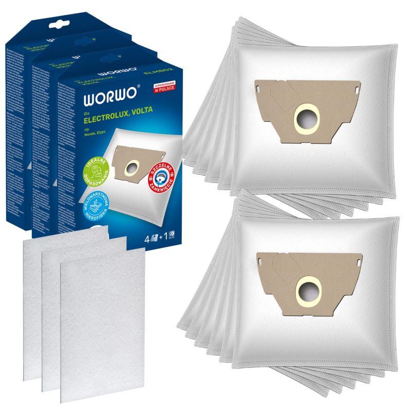 Worki do odkurzacza, Worwo, zamiennik do Electrolux, syntetyczne, 12szt + Filtry wlotowe, 3szt