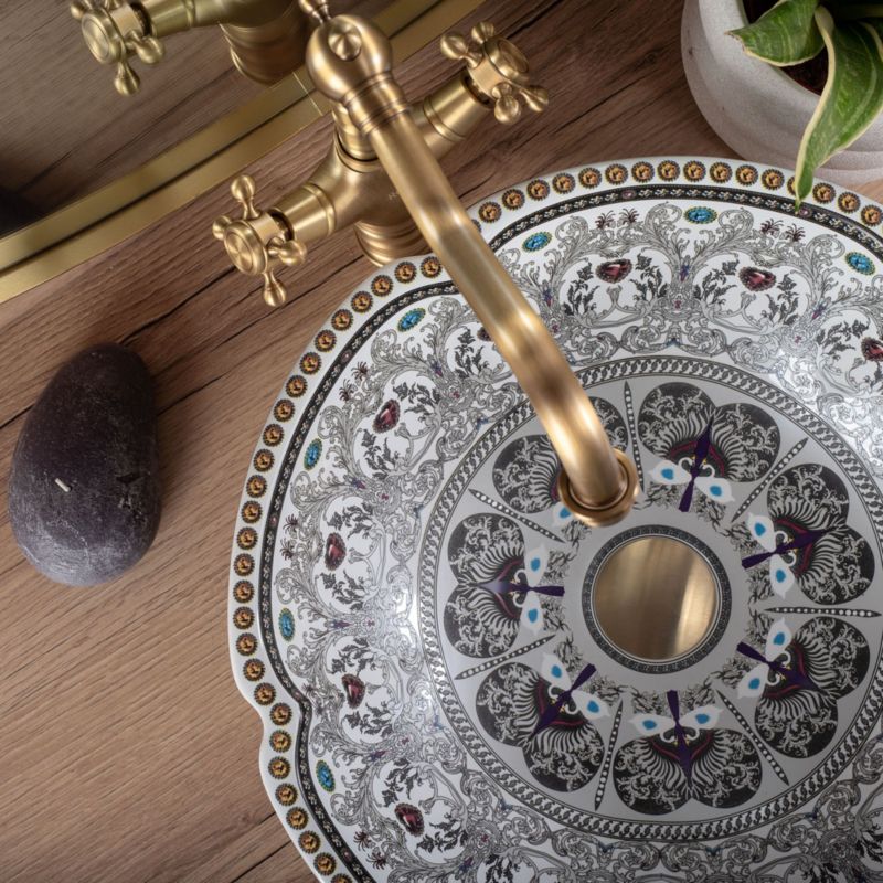 Umywalka Nablatowa Rea Asanti Okrągła Biały Brązowy 42,5X42,5X15Cm 1 Szt