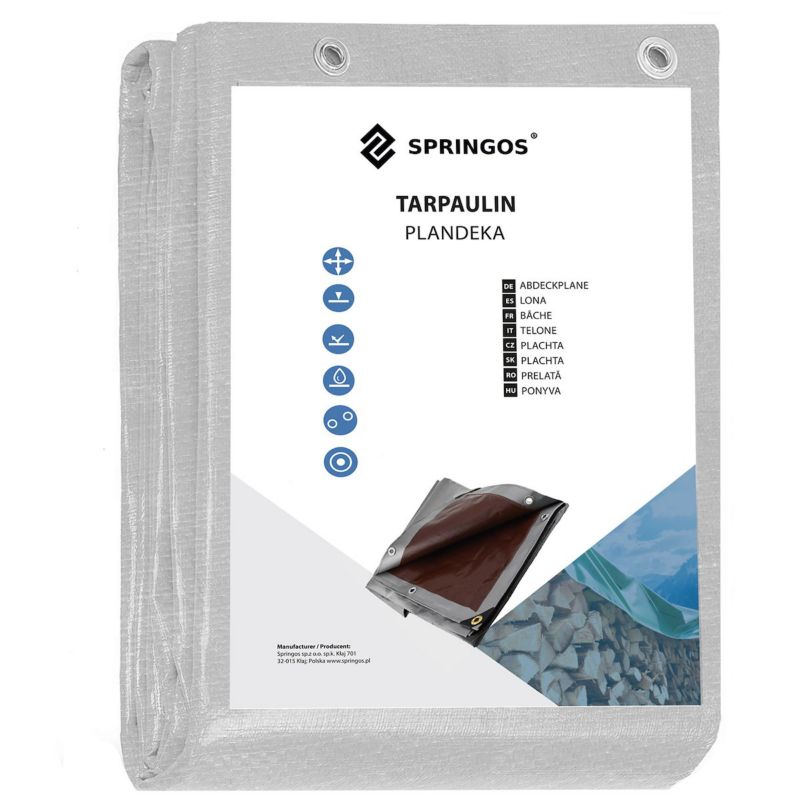 Plandeka Springos 4x6m 210g/m2 gruba płachta ochronna szara 1 szt.