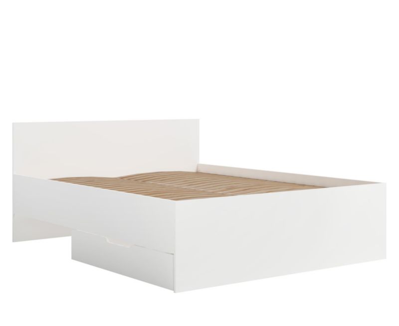 Łóżko z pojemnikiem na pościel Bettso Maxivo nowoczesne z wysokim zagłówkiem i drewnianym stelażem biały 1szt.