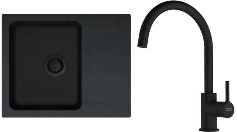 Zlewozmywak kuchenny z baterią Franke Orion 62x50 cm czarny Lina XL 1 szt.