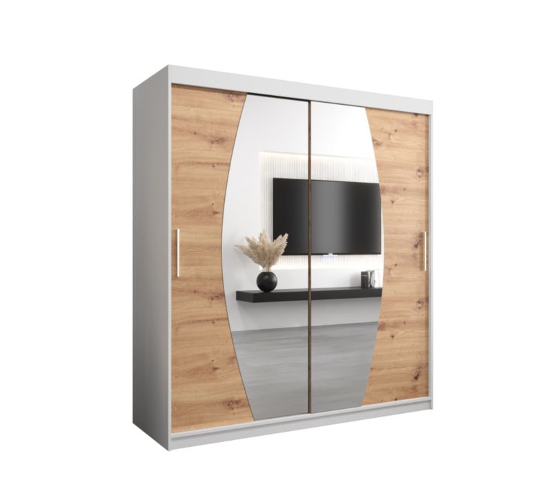 Szafa przesuwna Garderoba Abiks ELYPSE 180 biały mat + dąb artisan 1 szt.