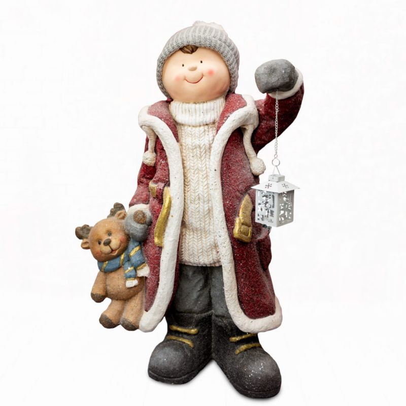Figurka dekoracyjna chłopiec z latarnią i reniferem, Solis Decor by Aleksandra Sobota, 59 cm, 1 szt.