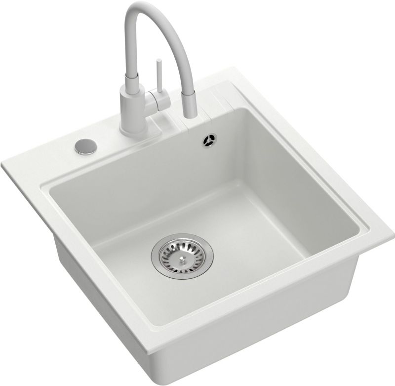 Zestaw zlewozmywak + bateria Quadron Peter biały, 1-komorowy, idealny do każdej kuchni 1 szt.