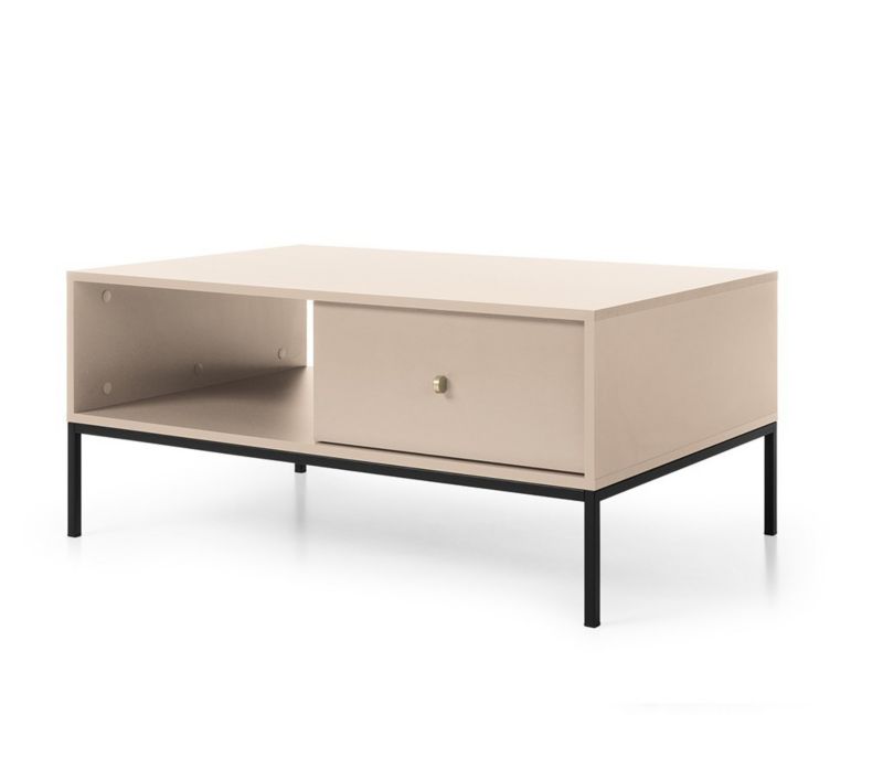 Stolik kawowy szufladami Bettso Molly do salonu na czarnym stelażu beżowy 1szt.