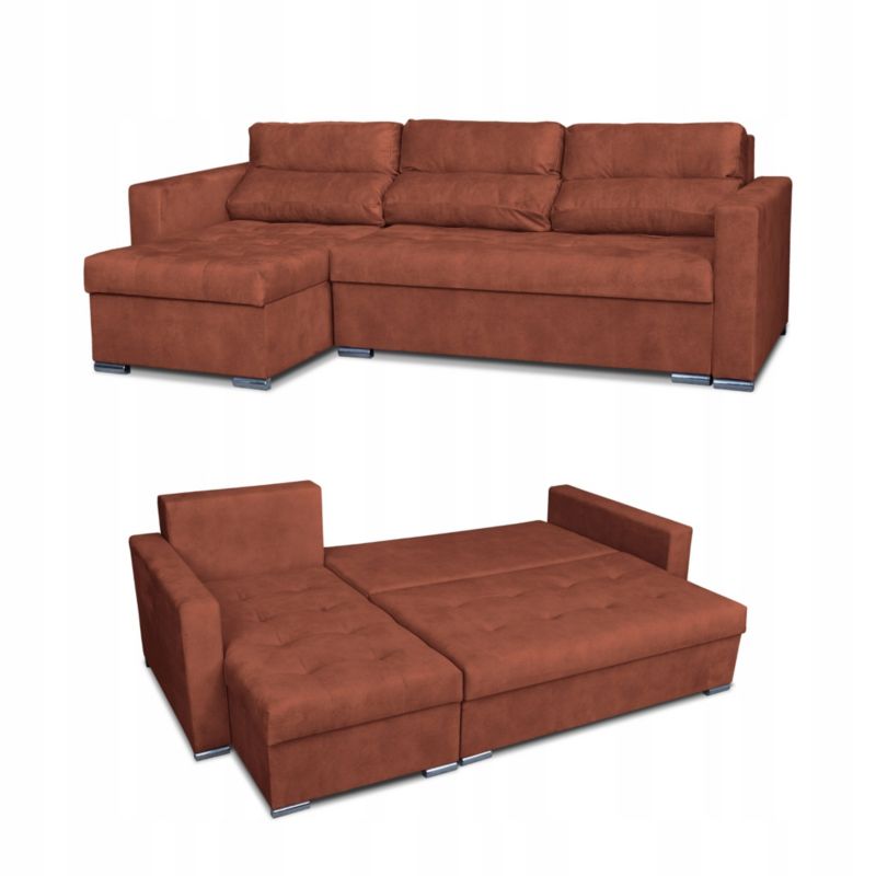 Narożnik do salonu rozkładany z poduszkami Family Meble Varius miedziany 1szt