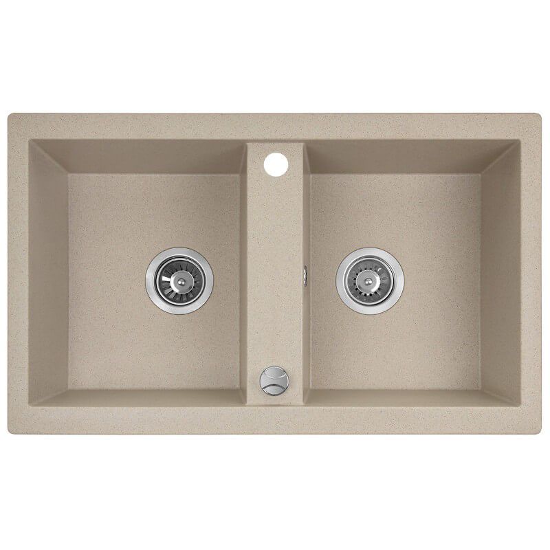 Zlewozmywak Granitowy, Laveo, Beżowy 2 Komorowy, 48 x 78 cm z syfonem, 1 szt.