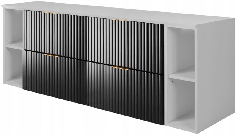 Szafka łazienkowa Furnidea czarna 160 cm wisząca z regałami blatem biały Flow 1 szt.