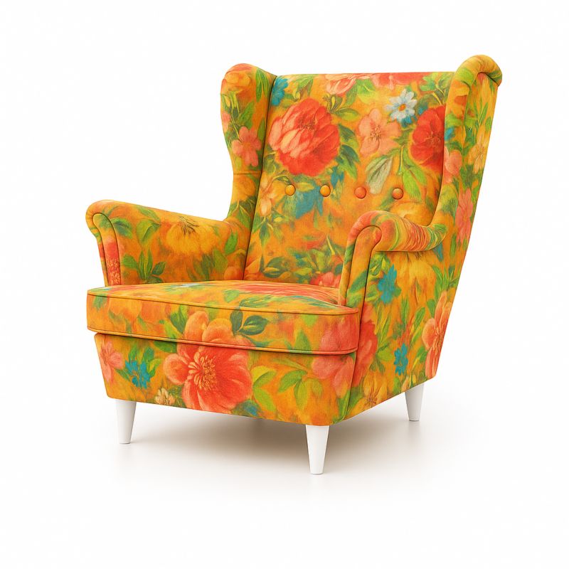 Fotel uszak Sofello kwiatowy z drewnianymi nogami nowoczesny 1 szt.