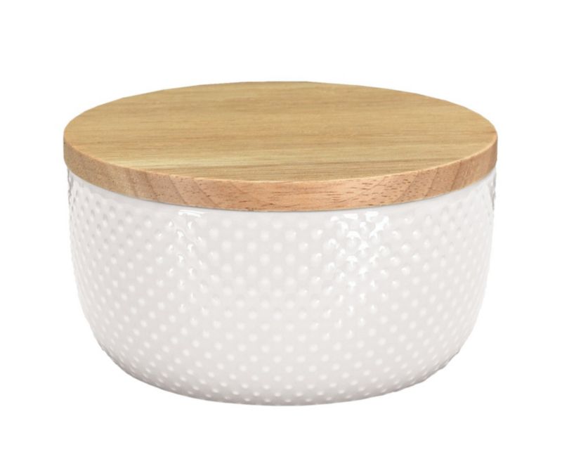Pojemnik kosmetyczny Kleine Wolke Dotty biały kamionka bambusowa pokrywa 1 szt.