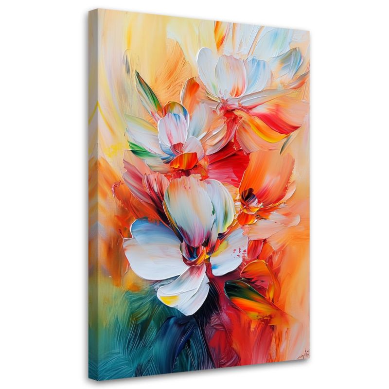 Obraz do salonu Feeby Kolorowe Kwiaty Imitacja Farby Olejnej 70x100cm 1szt