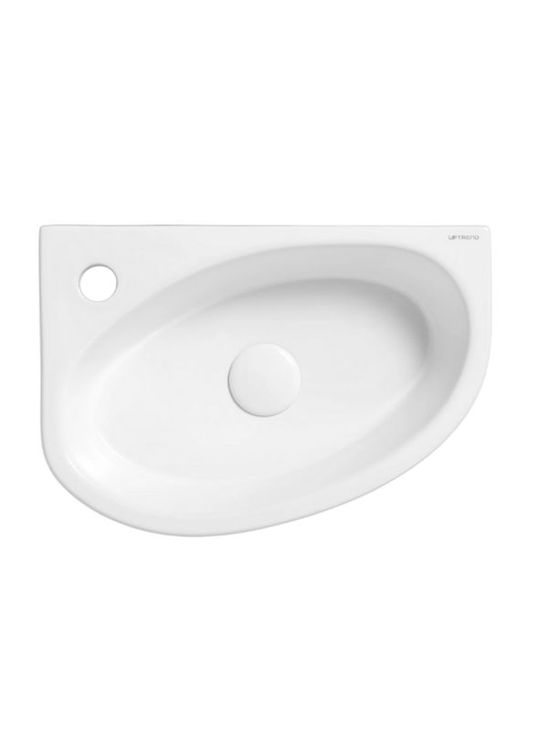 Umywalka ścienna Uptrend AVO L biały połysk, z otworem na baterię, lewa 1 szt.