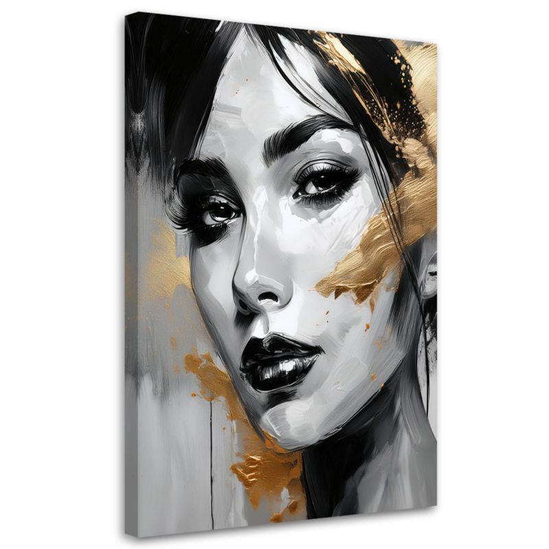 Obraz na płótnie Feeby Kobieta Portret Złote Akcenty 70x100cm 1szt