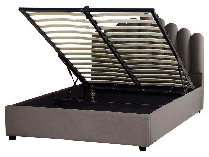 Łóżko z pojemnikiem welurowe 160 x 200 cm beżowoszare Vincennes 1 szt.