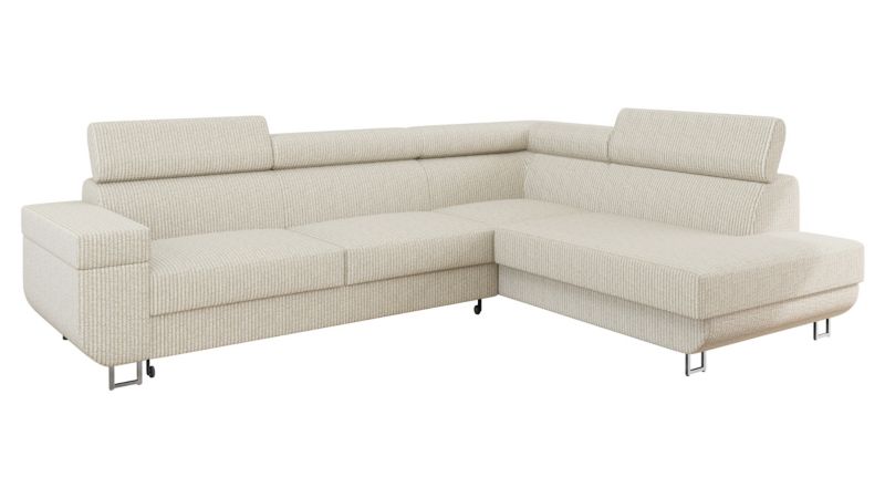 Narożnik z funkcją spania MIRJAN 24 Fonti Sztruks prawy z regulowanymi zagłówkami waniliowy 1 szt.