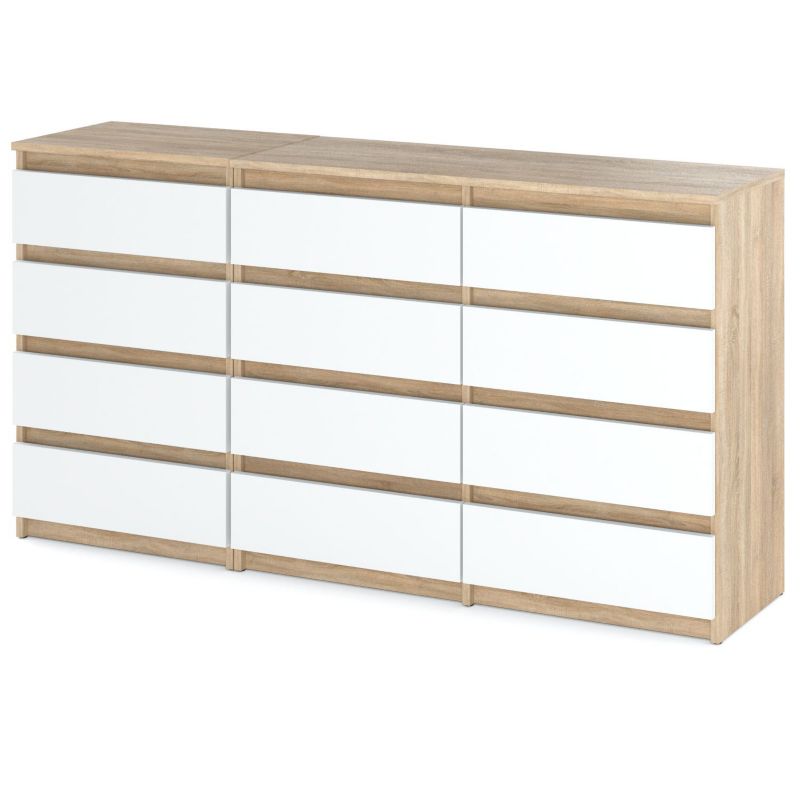 Duża Komoda Z 12 Szufladami Stiv-Meble Dąb Sonoma Biały Mat Szafka Rtv 180X33.5X92,5 Cm 1 szt.