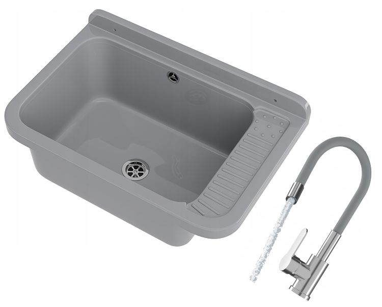 Zlewozmywak Gospodarczy Granitan Negra do Garażu, Kotłowni, Pralni z Syfonem i Baterią 1kpl.