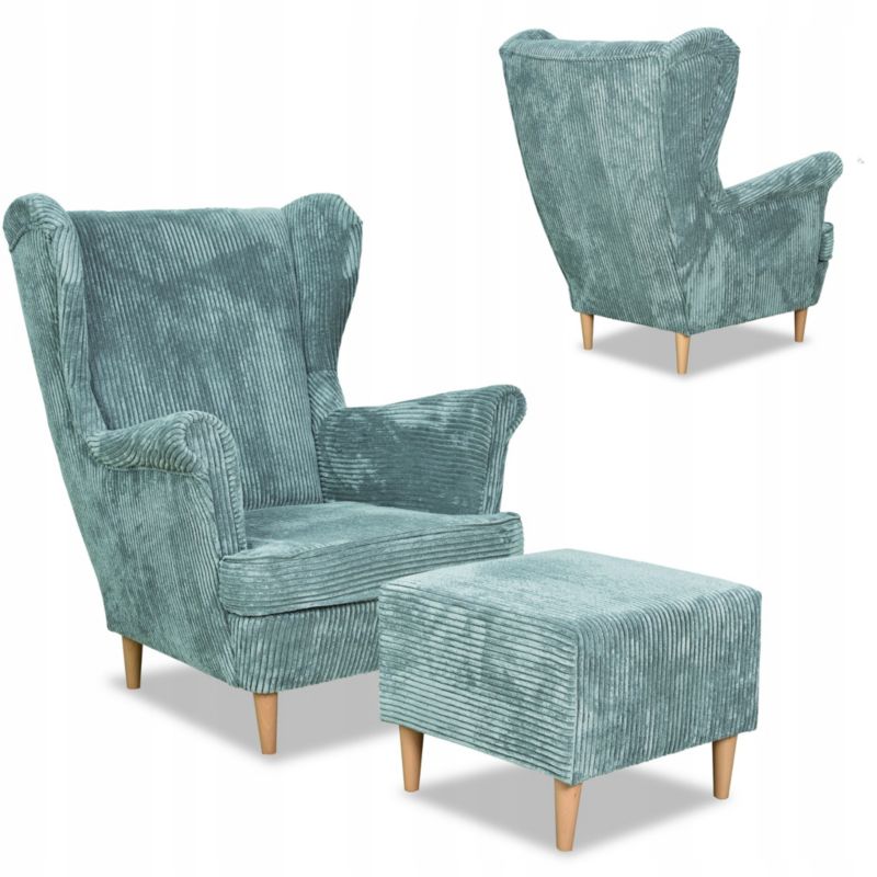 Fotel uszak do salonu z podnóżkiem Family Meble Bonito miętowy 1szt