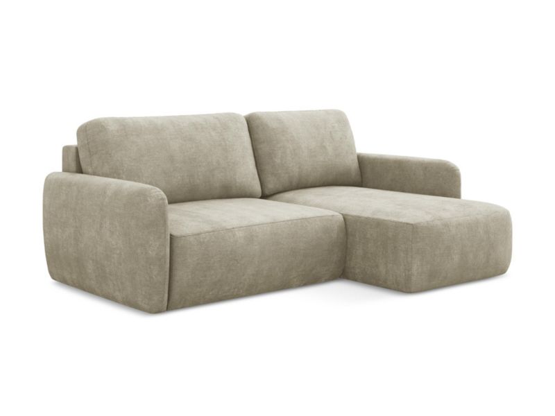 Narożnik prawostronny z funkcją spania LaMiaSofa CORLE z tkaniny szenilowej 207x148 cm beżowy 1 szt.