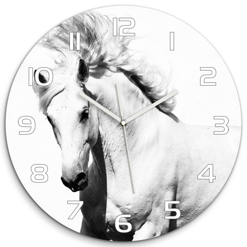 Zegar szklany Tulup Biały koń fi30 cm cichy 1 szt.
