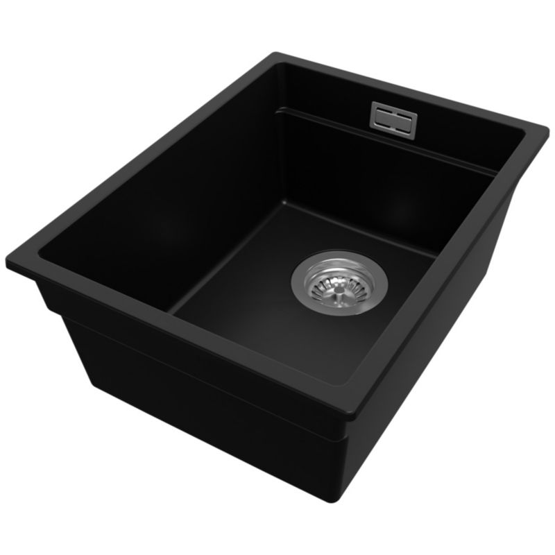 Zlewozmywak Praga Slim PRIMAGRAN Nablatowy 36x47cm do szafki od 40cm z Syfonem Czarny 1 szt.