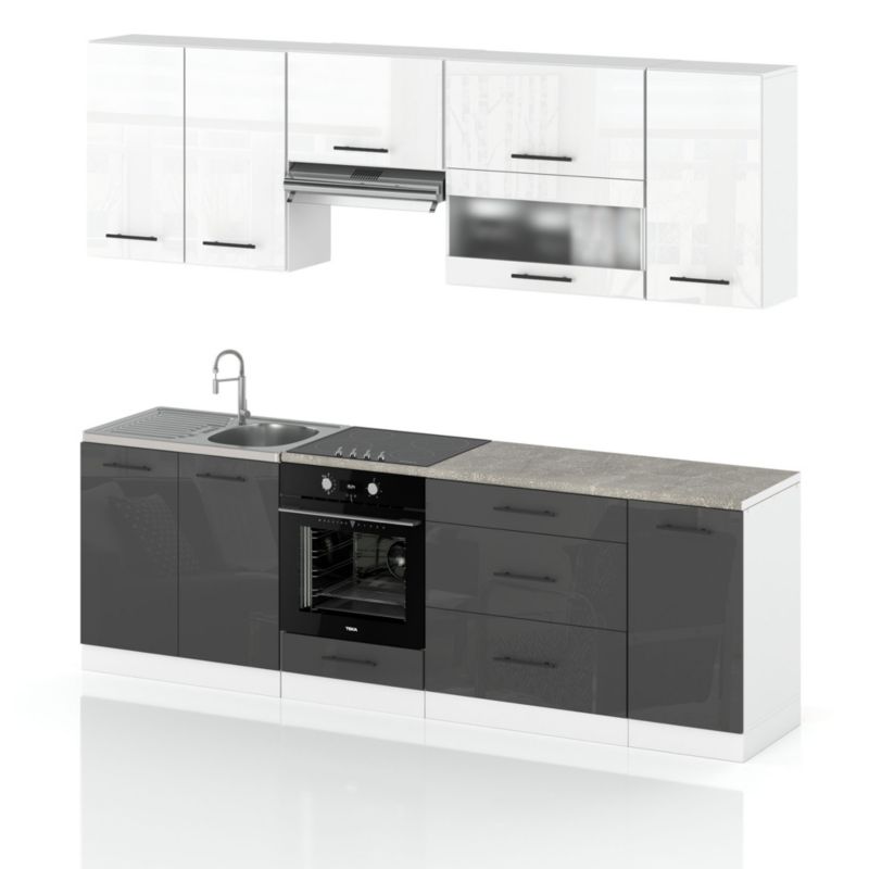 Zestaw Kuchenny Hurtownia-Mebli Z Blatem Kuchnia Marocco 260cm Biały Mat Biały Połysk/Szary Połysk 260x52x157 cm 1szt.