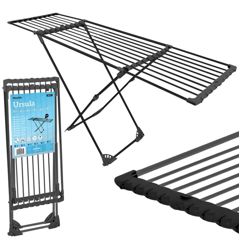 Suszarka na pranie Massido 20m stojąca teleskopowa z kółkami do ubrań czarna 1szt.