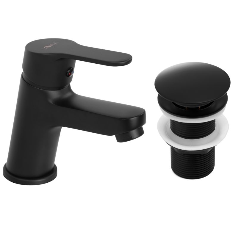 Bateria ASTAT - Yoka Home umywalkowa w zestawie z automatycznym korkiem klik klak bez przelewu czarny mat - 1 szt.