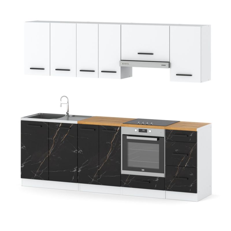 Zestaw Kuchenny Hurtownia-Mebli Z Blatem Kuchnia Mokka Plus 240cm Biały Mat Biały Mat/San Sebastian 240x47x145 cm 1szt.