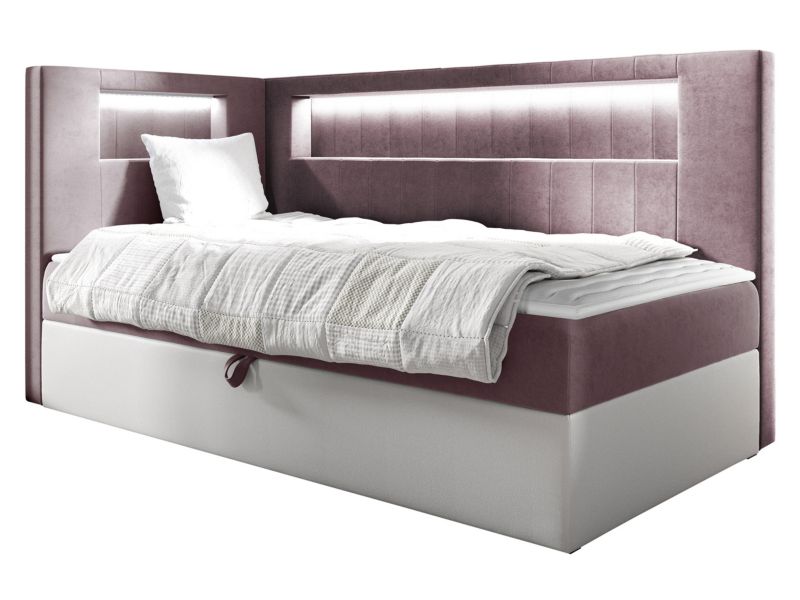 Łóżko kontynentalne MIRJAN 24 Gold Junior 3 100x200, Strona: Lewa biała ekoskóra/brudny róż 1 szt.