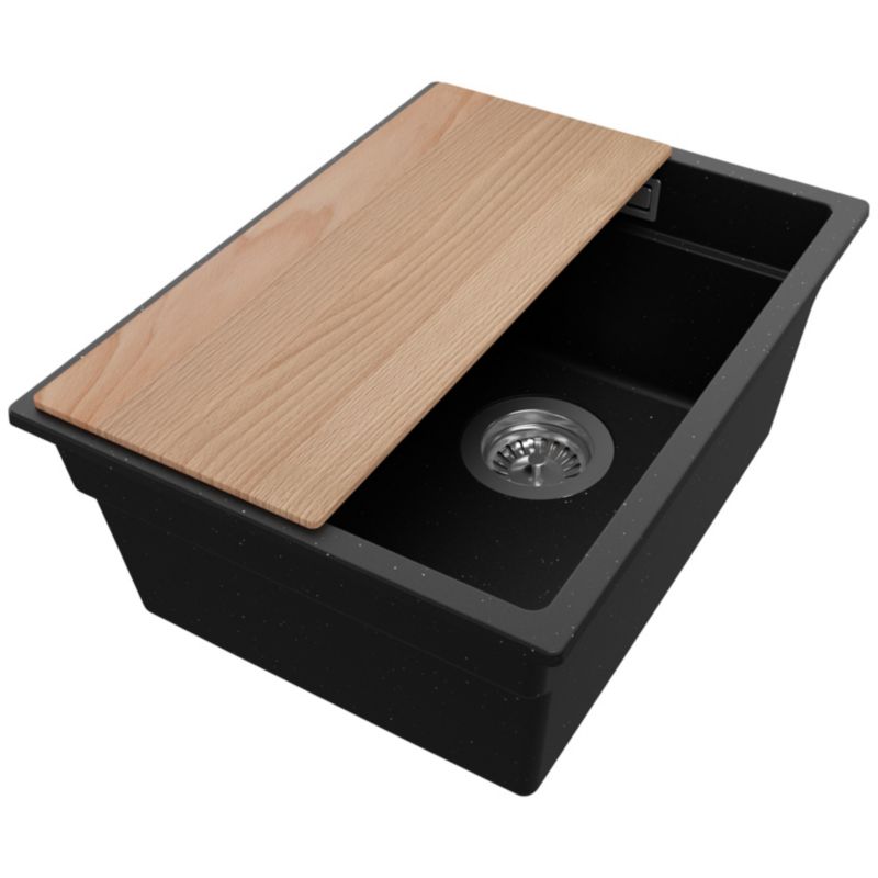 Zlewozmywak Praga Slim PRIMAGRAN Nablatowy 36x47cm do szafki od 40cm z Syfonem i Dodatkiem Czarny Metalik 1 szt.