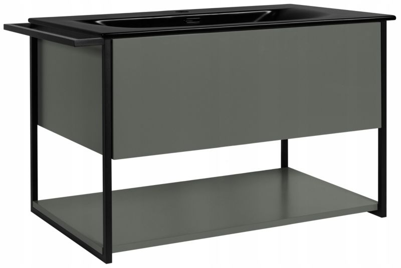 Szafka pod umywalkę Furnidea 80 cm wisząca lakierowana zielony półmat z czarną umywalką LOV 1 szt.