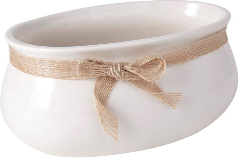 Osłonka doniczki 18 cm rynna ze wstążką kremowa