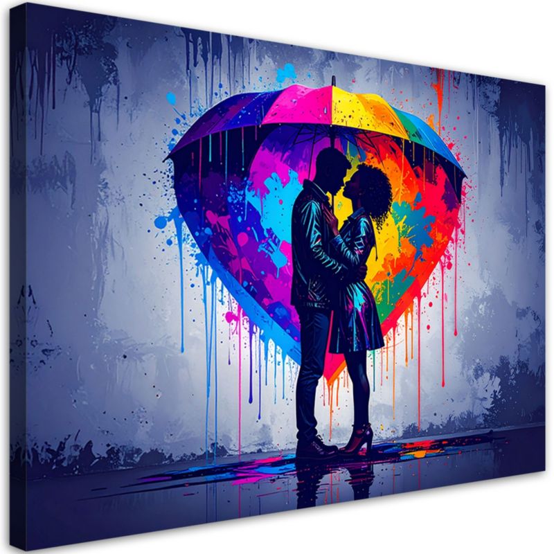 Obraz do salonu sypialni Feeby Para Miłość Parasol Abstrakcja Graffiti 90x60cm 1szt