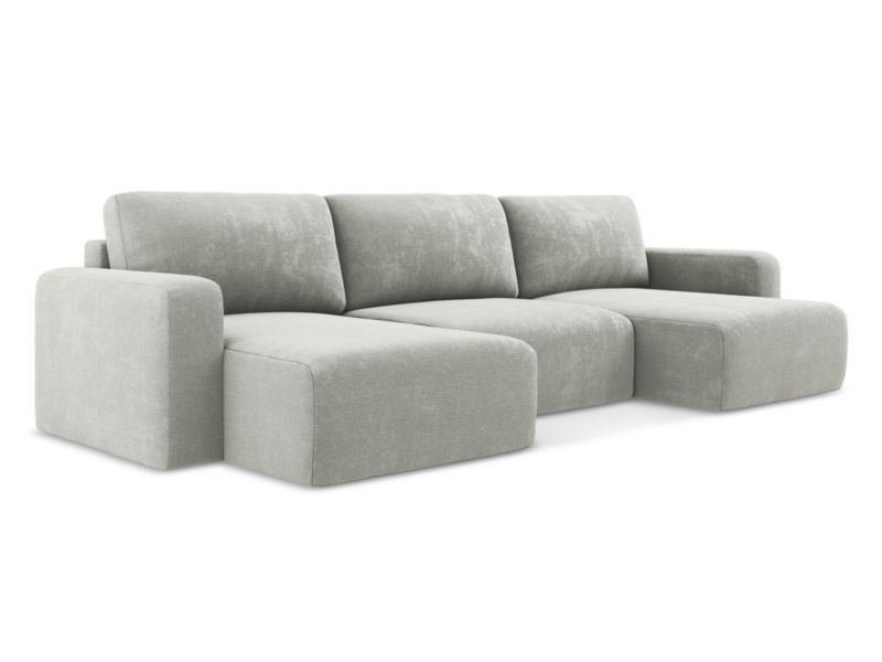 Sofa panoramiczna z funkcją spania LaMiaSofa OSTIA z tkaniny szenilowej 332x149 cm jasny szary 1 szt.