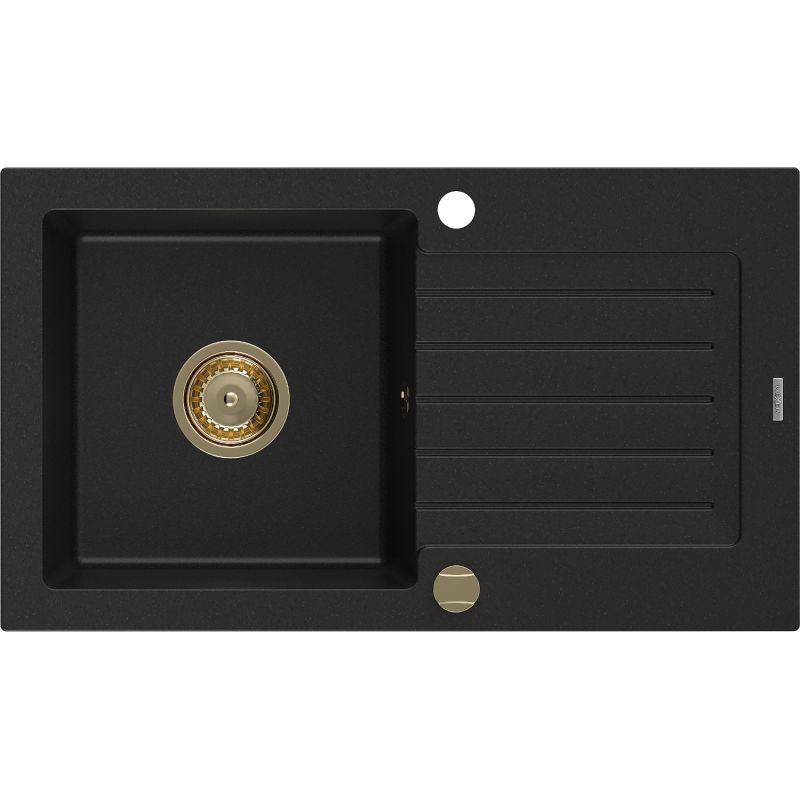 Zlewozmywak granitowy Mexen Pablo 1-komorowy czarny/złoty 752x436 mm - 6510751010-75-B 1 szt.