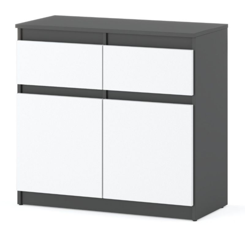 Komoda Hurtownia-Mebli Szuflady 2 Oleksa 2D2SZ 80cm Szary Mat Biały Mat 80x35x75 cm 1szt.