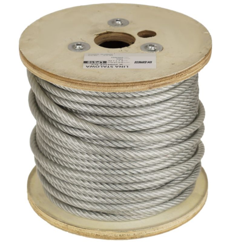 Lina Stalowa FEINZ W Osłonie Pcv 10 Mm Linka Rolka 50Mb 6X19 3480Kg