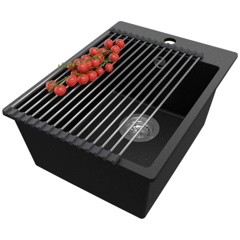 Zlewozmywak Ryga PRIMAGRAN Nablatowy 38x50cm do szafki od 40cm z Syfonem i Dodatkiem Czarny Metalik 1 szt.