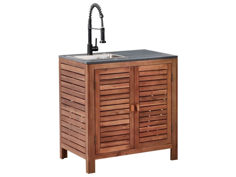 Szafka kuchenna ogrodowa ze zlewem Brucoli Drewno akacjowe 80 cm 50 cm Brązowy/ czarny 1 szt.