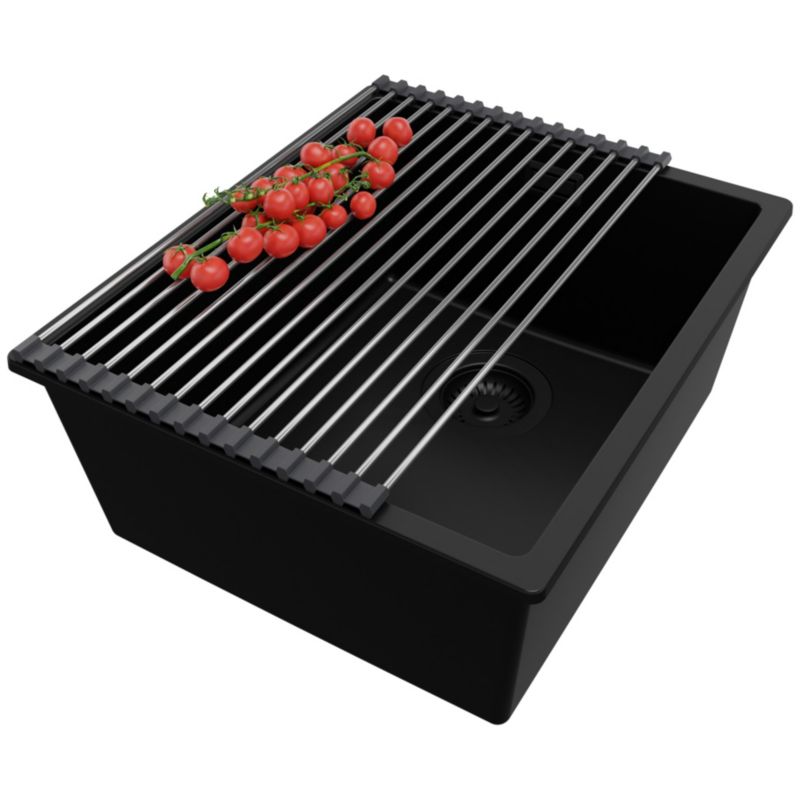 Zlewozmywak Londyn Slim PRIMAGRAN Nablatowy 41x47cm do szafki od 45cm z Syfonem i Dodatkiem Cały Czarny 1 szt.