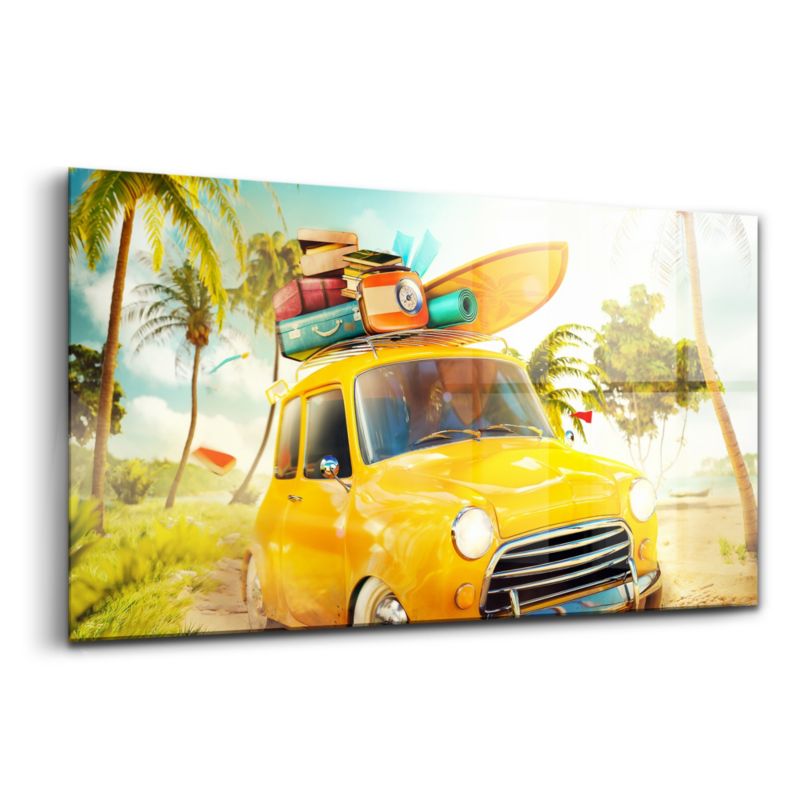 Obraz Szklany Wallfluent 120x60 cm Samochód z deską surfingową 1 szt.