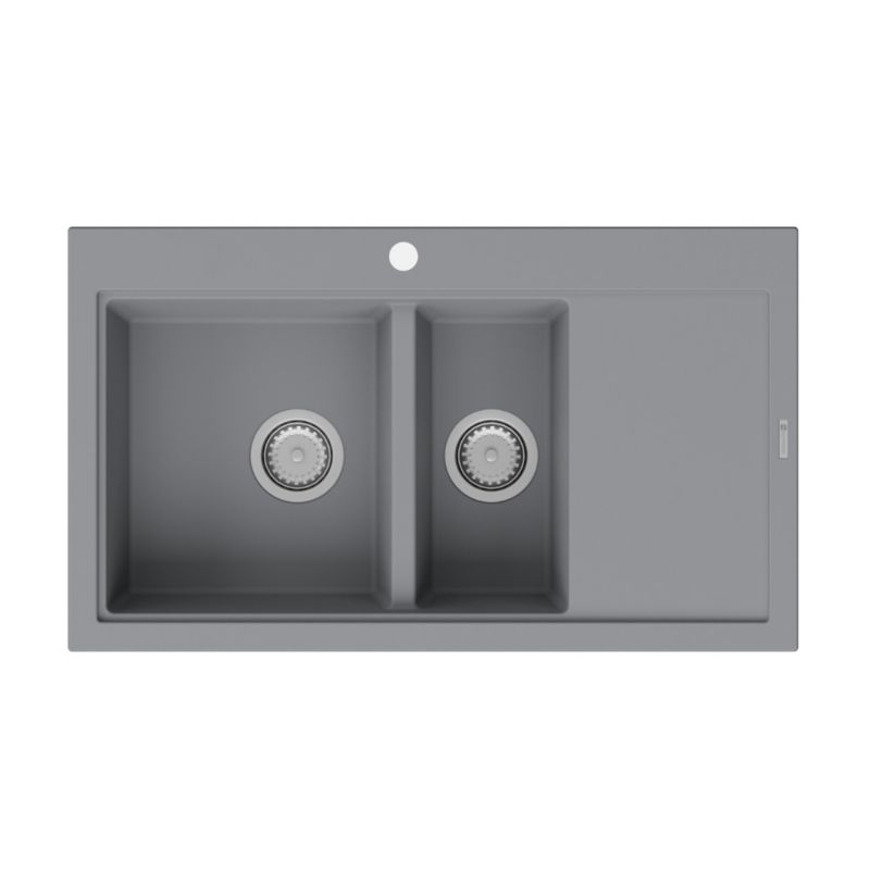 Zlewozmywak granitow GranMaster Lazuli 860x500x192 mm, 1,5 komorowy z ociekaczem oraz syfonem, tytan 1 szt.