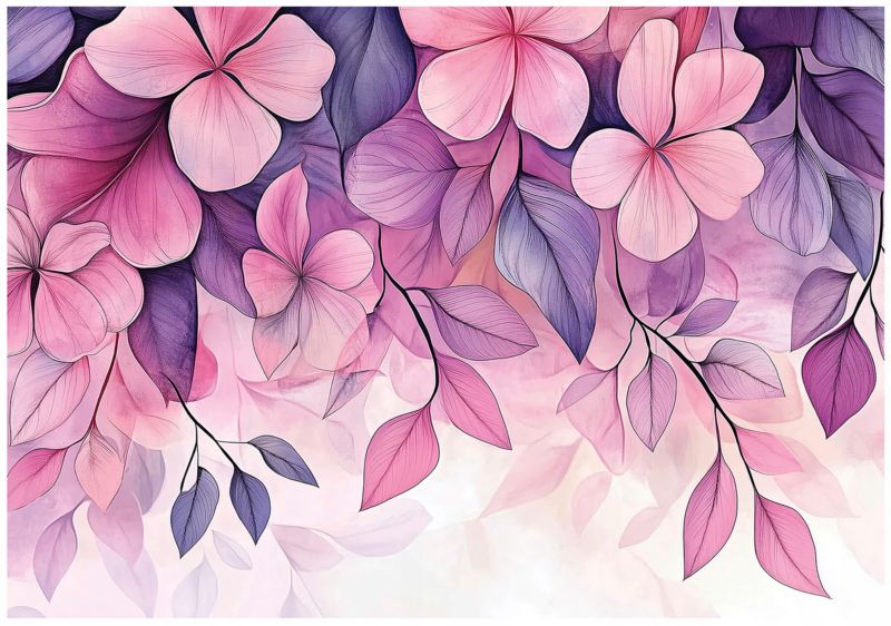 Tapeta Do Sypialni Salonu Kuchni WALLARENA 350x250 cm Dekoracja Fototapeta Kwiaty Liście 1 szt.