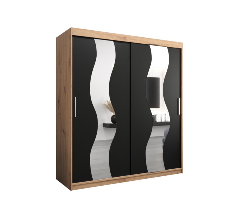 Szafa przesuwna Abiks SEWILLA 180 dąb artisan + czarny mat 1 szt.